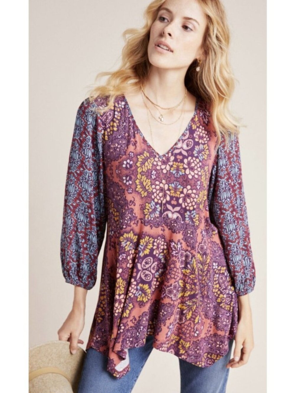 Maeve Mariella Tunic Top V‎ Neck 3/4 Sleeves Womens Medium